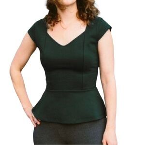 Betabrand Work It Peplum Cap Sleeve Black Top Small